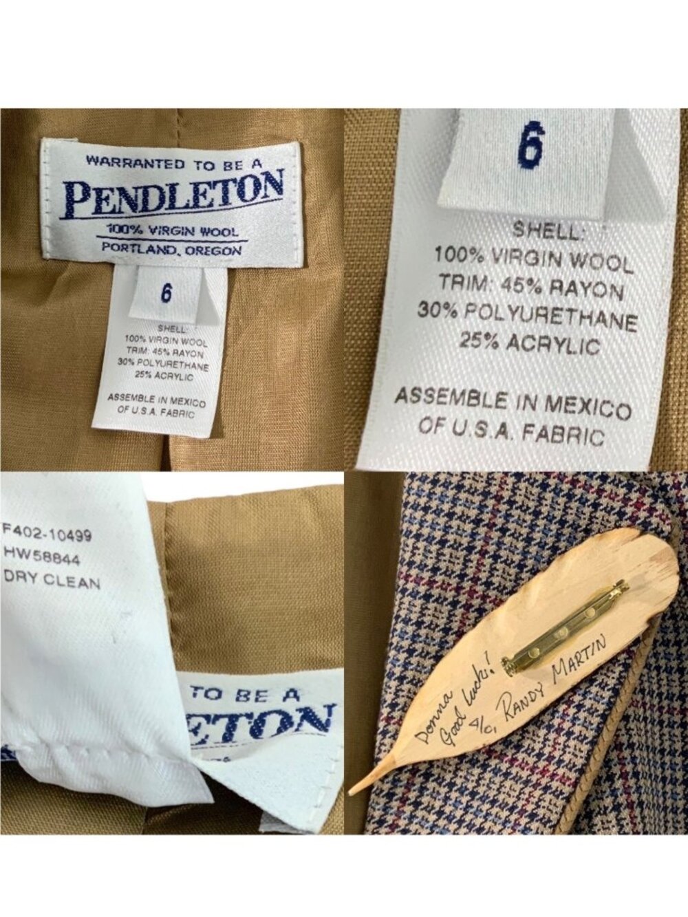 Pendleton Wool Plaid Blazer Jacket 6 Feather Pin Heritage - Picture 8 of 15